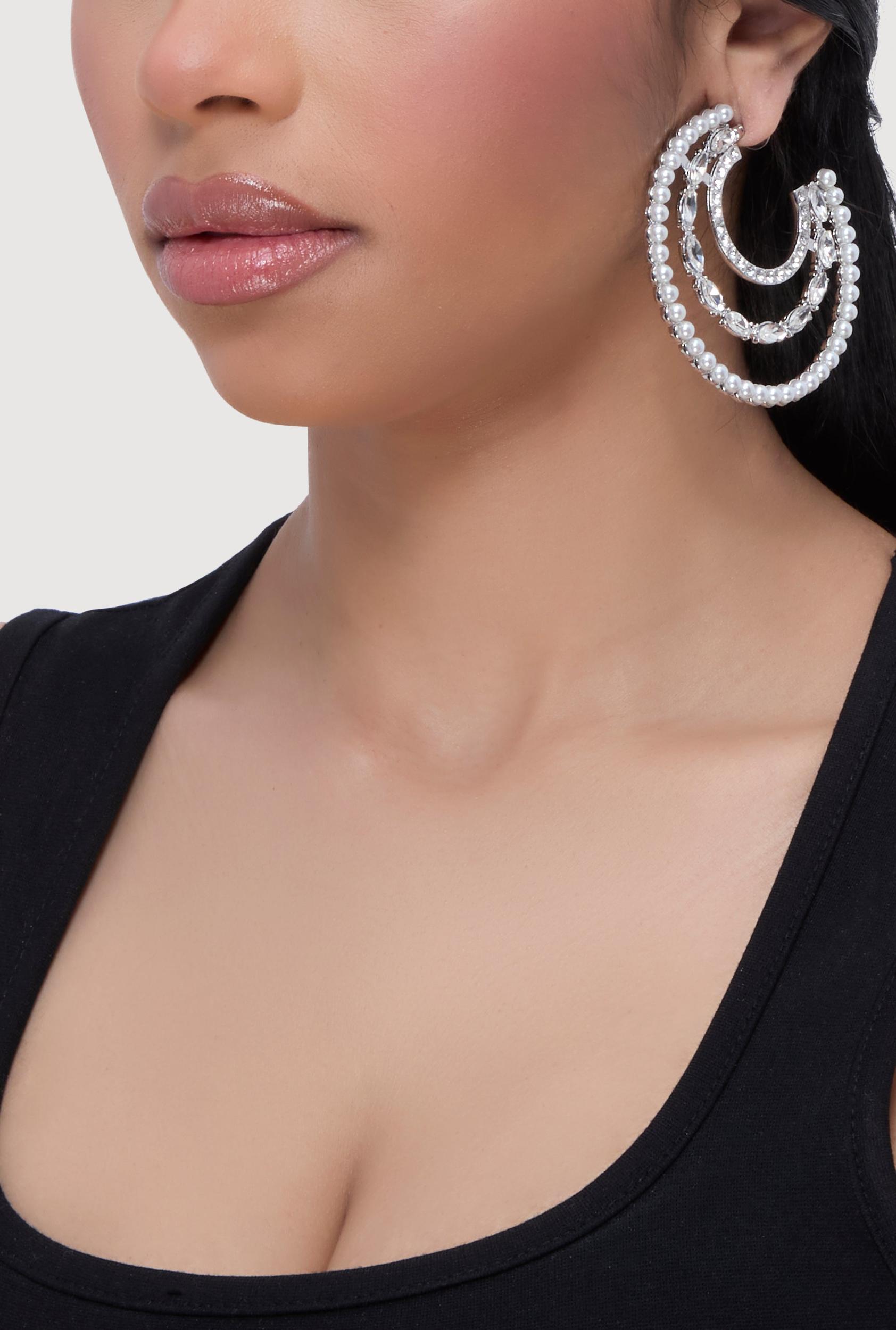Cross Layered Necklace and Hoop Earrings Female Product Image