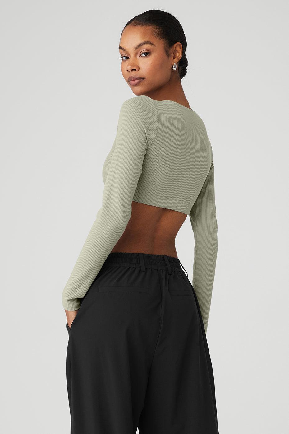 Ribbed Defined Long Sleeve Bra - Limestone Product Image
