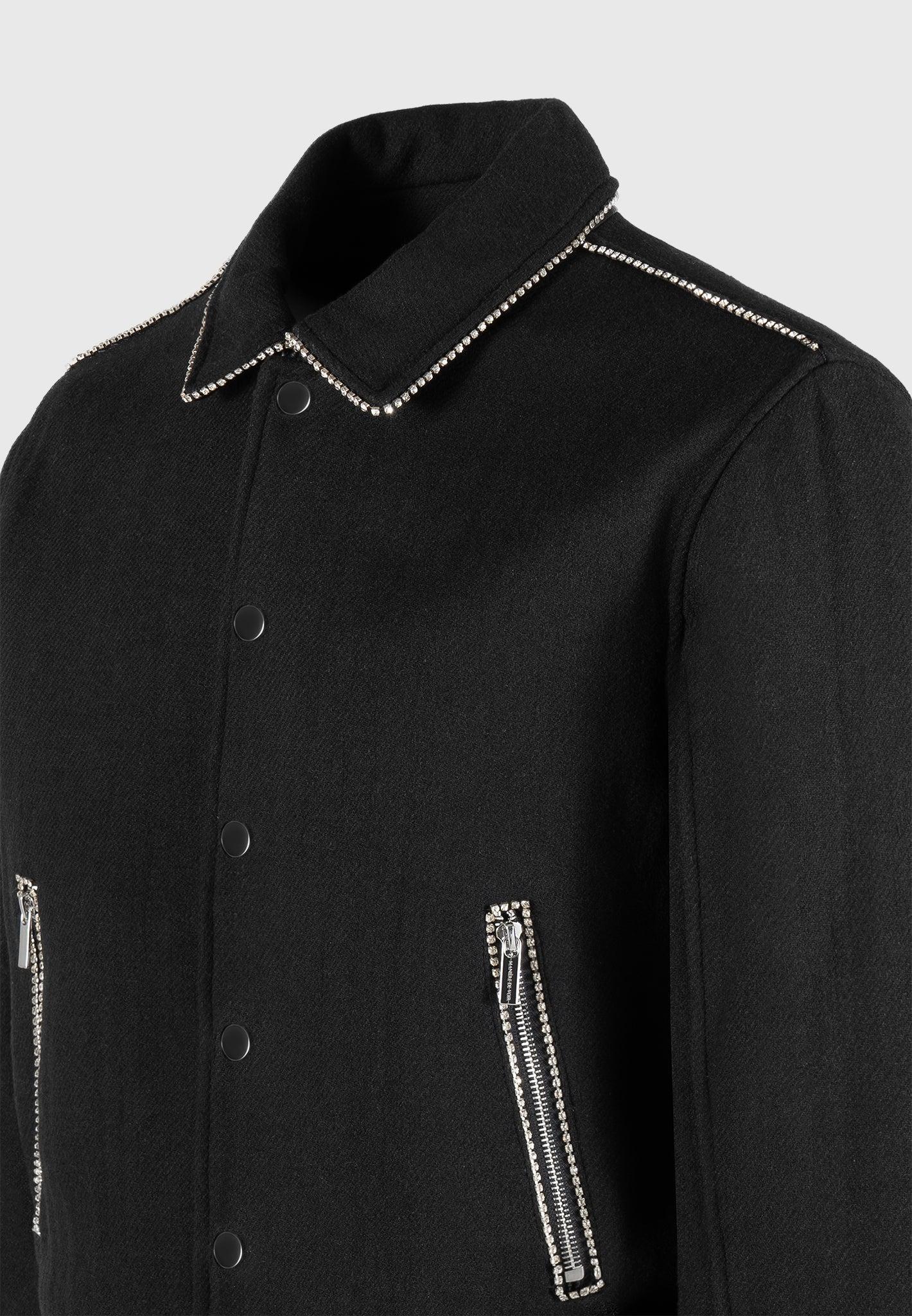 Rhinestone Wool Blend Varsity Jacket - Black Male Product Image