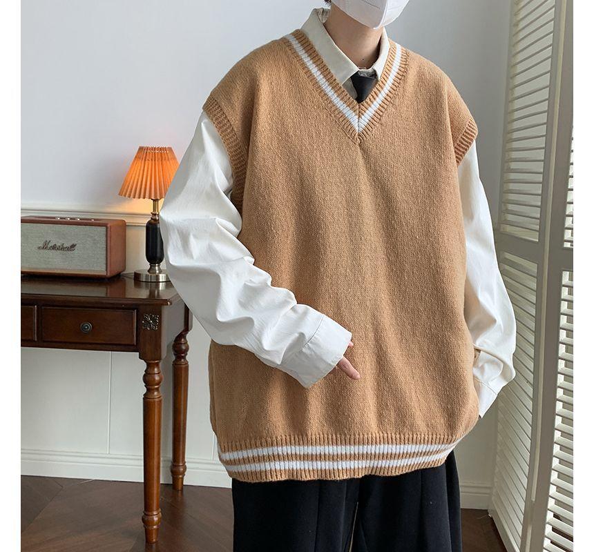 V-Neck Contrast Trim Sweater Vest Product Image
