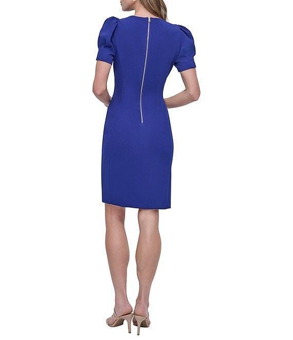 DKNY by Donna Karan Crepe Round Neck Short Puff Sleeve Dress Product Image