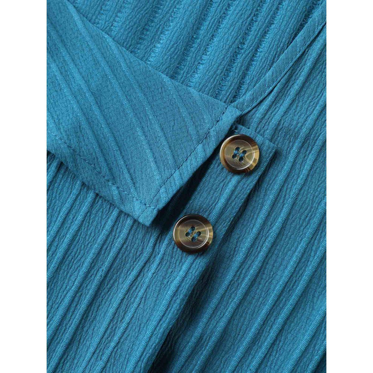 Plus Size Cerulean Textured Petal Sleeve Asymmetrical Neck Blouse Women Short sleeve Non Work Blouses BloomChic 26/4X Product Image