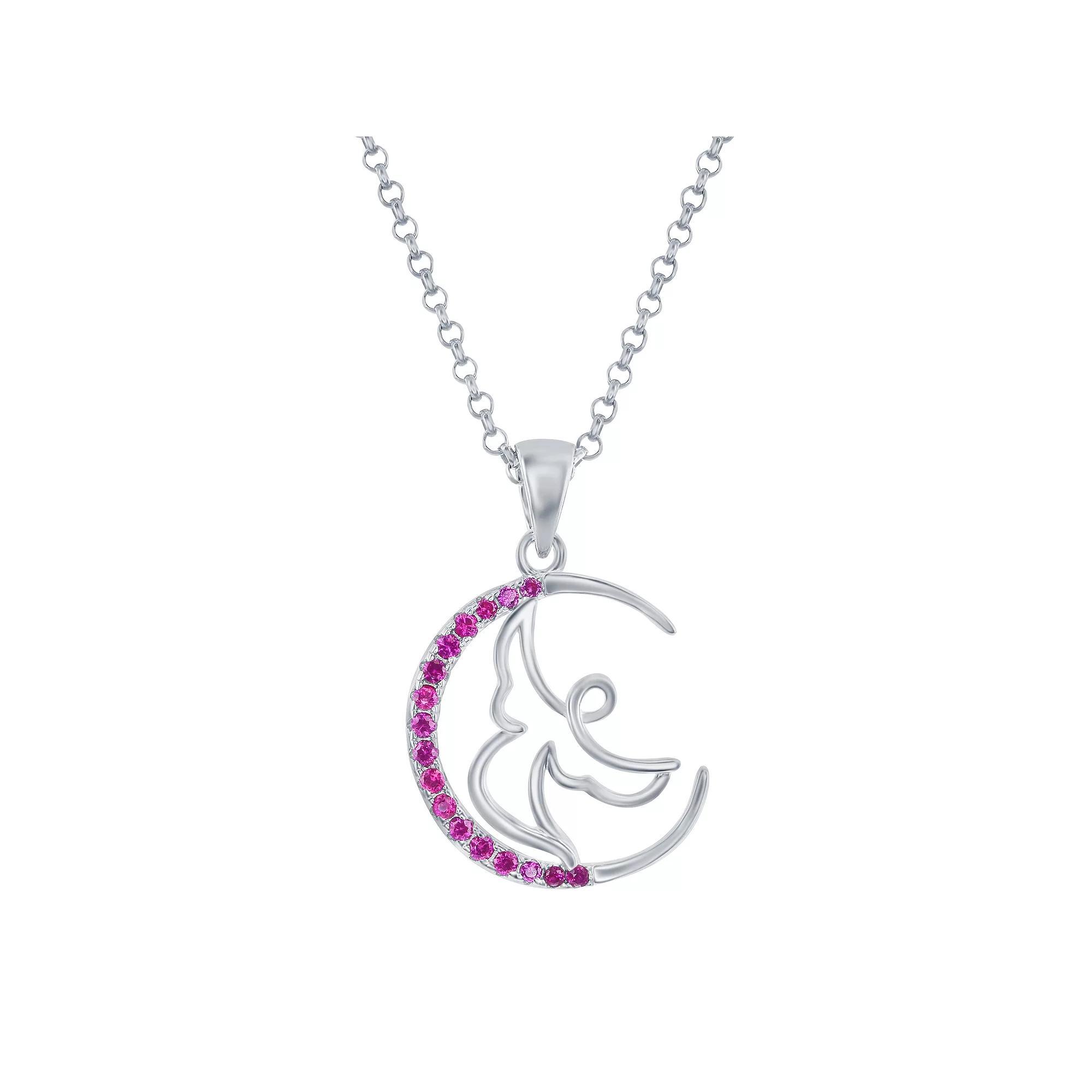 Sterling Silver Gemstone & Cubic Zirconia Angel Circle Pendant Necklace, Women's, Size: 18", Simulated Blue Product Image