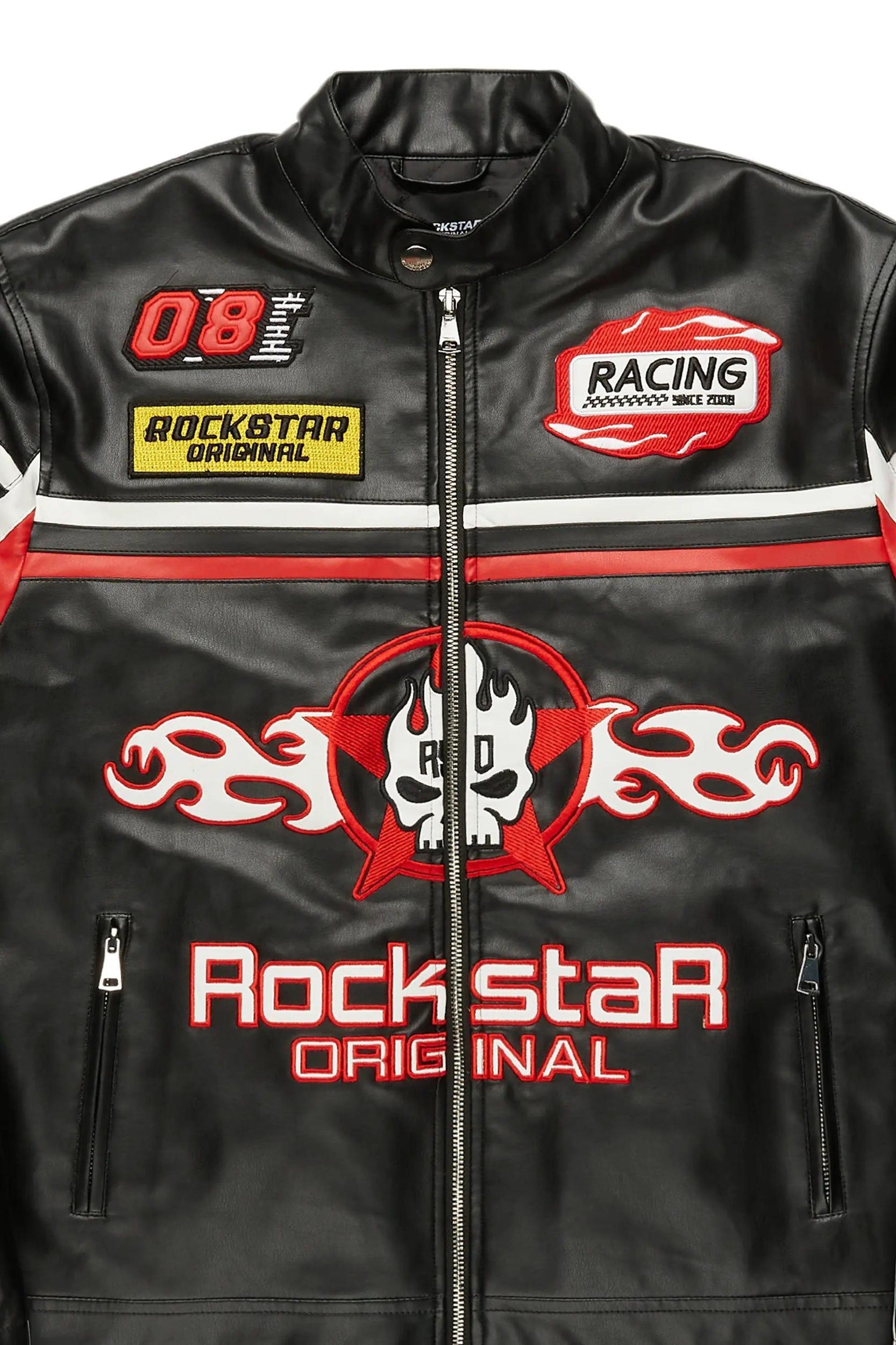 Roch Black/White Leather Moto Jacket Male Product Image