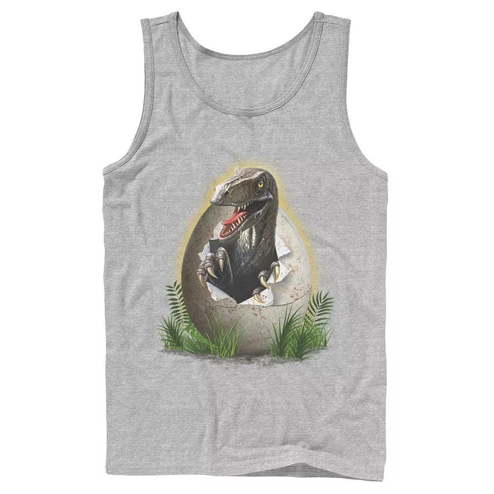 Men's Jurassic Park Raptor Breaking The Egg Graphic Tank Top, Size: Large, Athletic Grey Product Image
