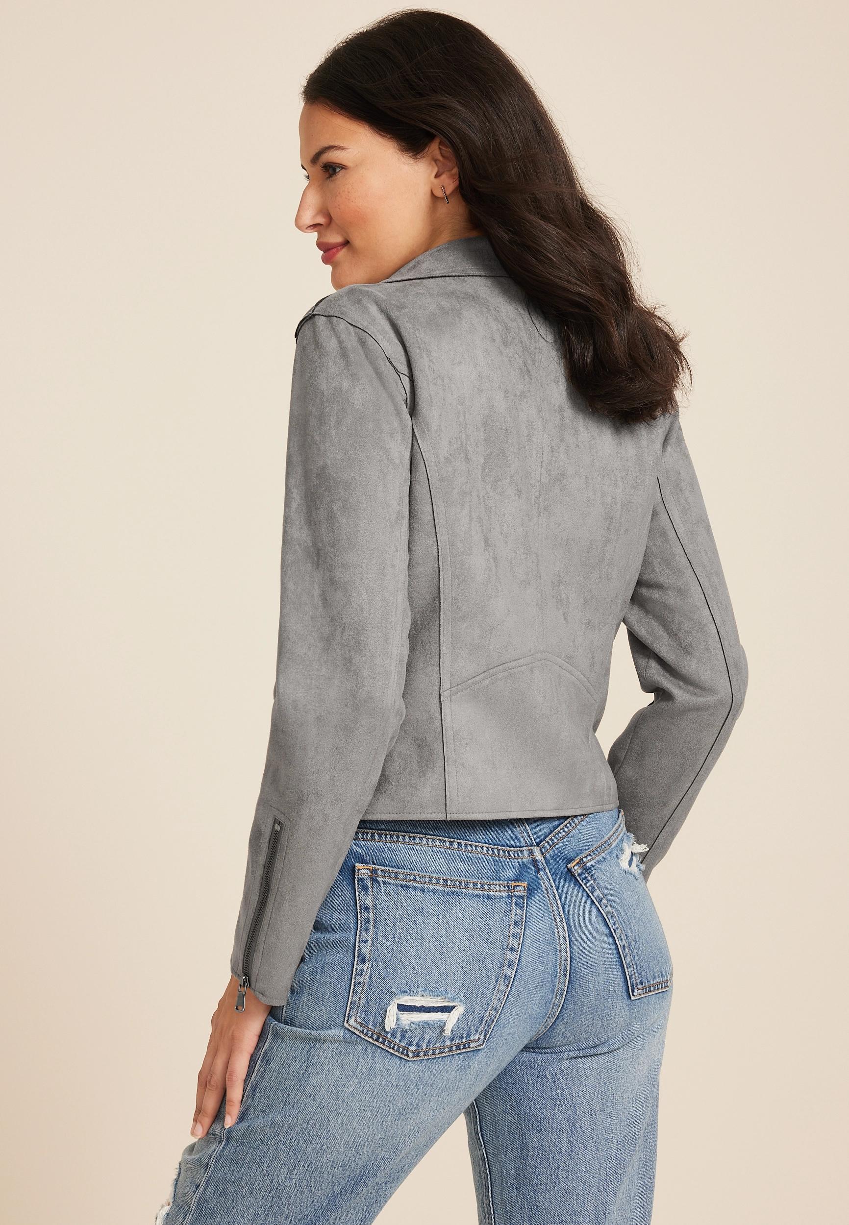 Maurices Womens Faux Suede Moto Jacket Gray Size X Large Product Image