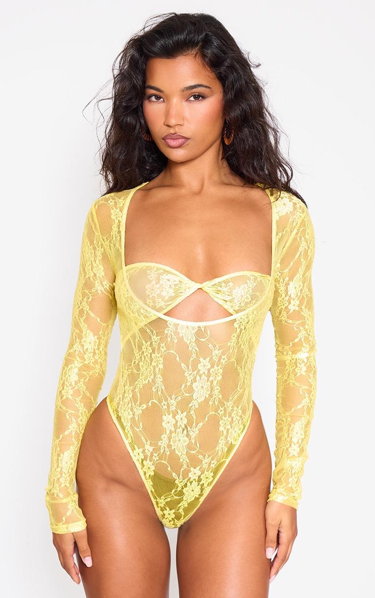 Lemon Lace Bandeau Detail Long Sleeve Bodysuit Product Image