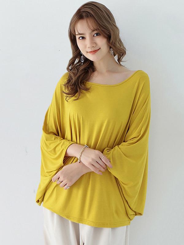 Vintage Loose Round-Neck Batwing Sleeves Shirts Product Image