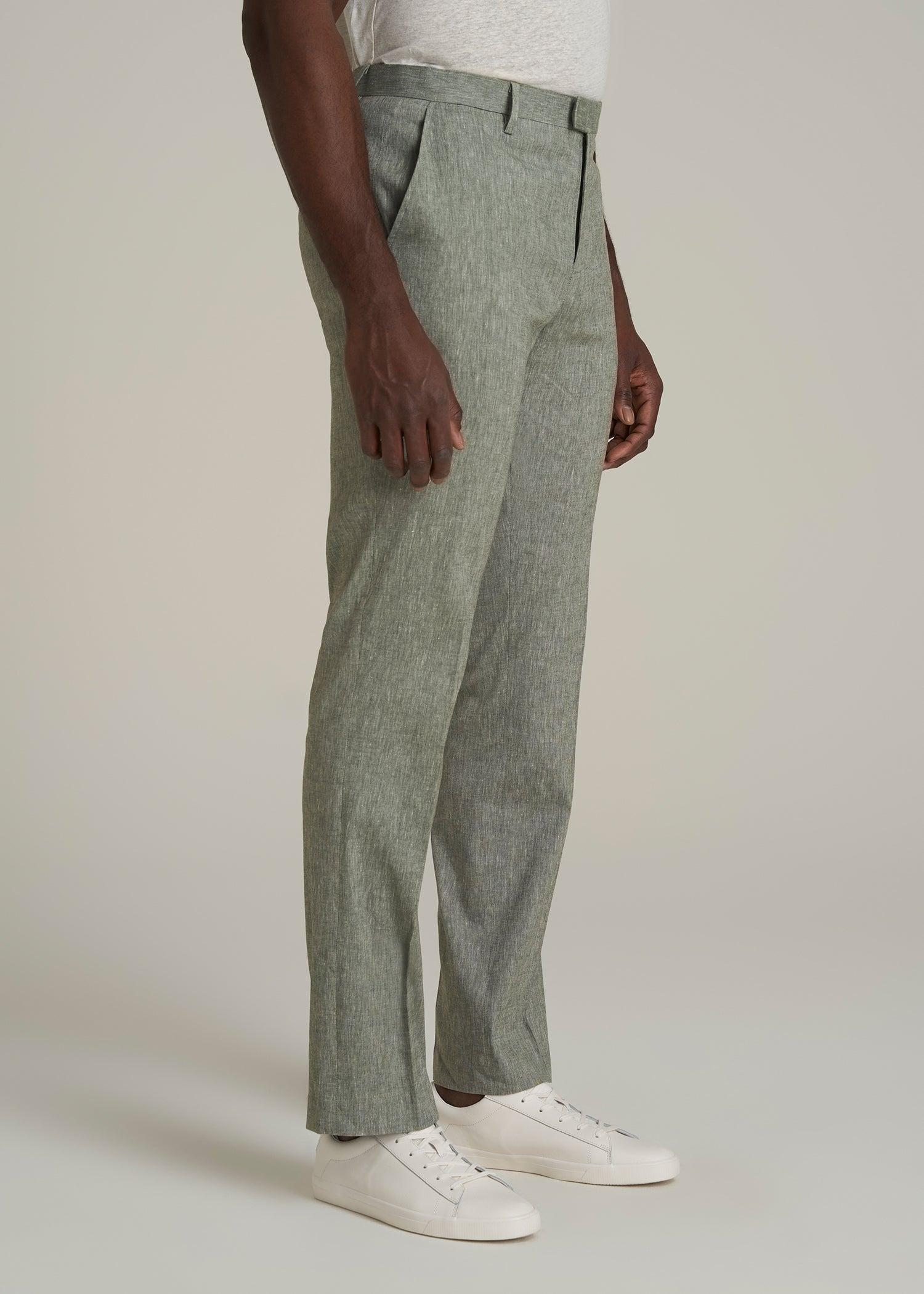 Stretch Linen Dress Pants for Tall Men in Climbing Ivy Linen Male Product Image