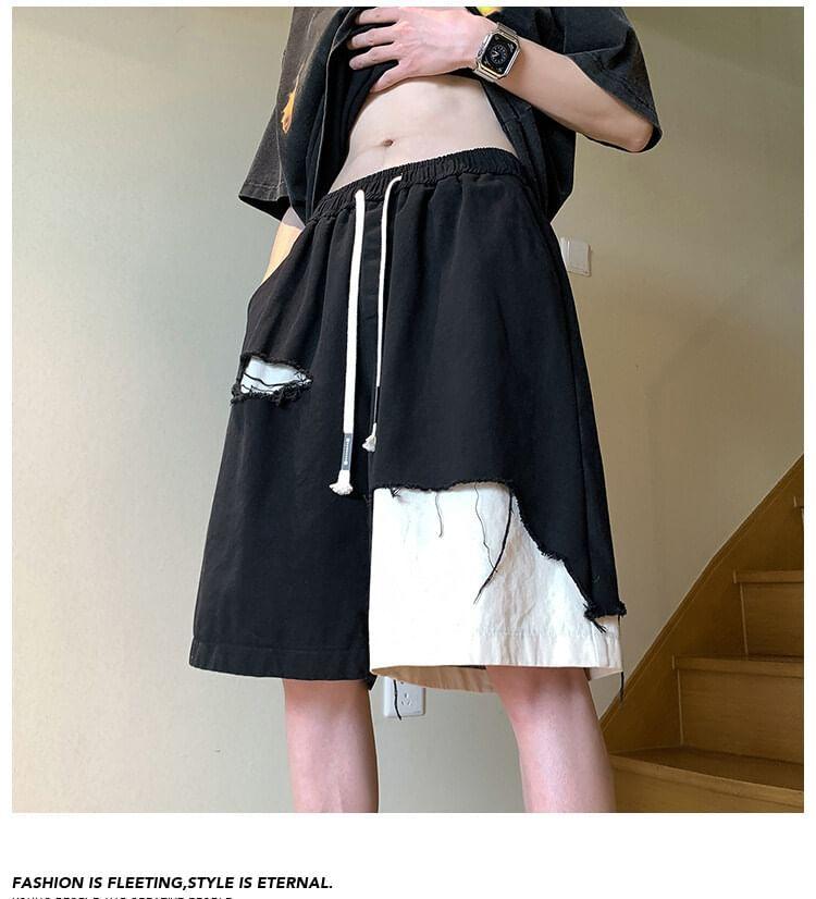 Drawstring Waist Two Tone Shorts Product Image