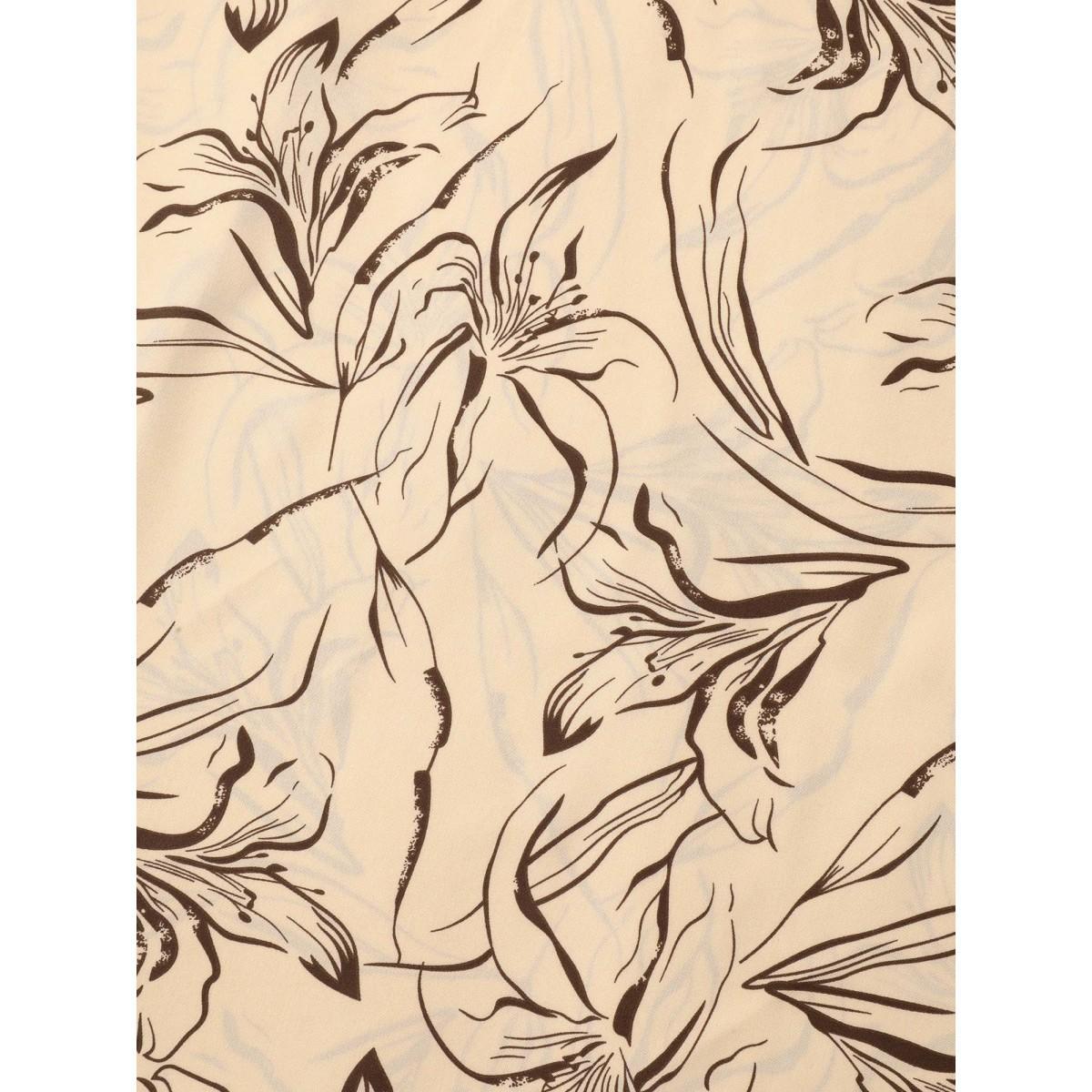 Plus Size Abstract Print Mock Neck Midi Dress Apricot Women Elegant Frill Trim Mock Neck Cap Sleeve Curvy BloomChic 22-24/3X Product Image