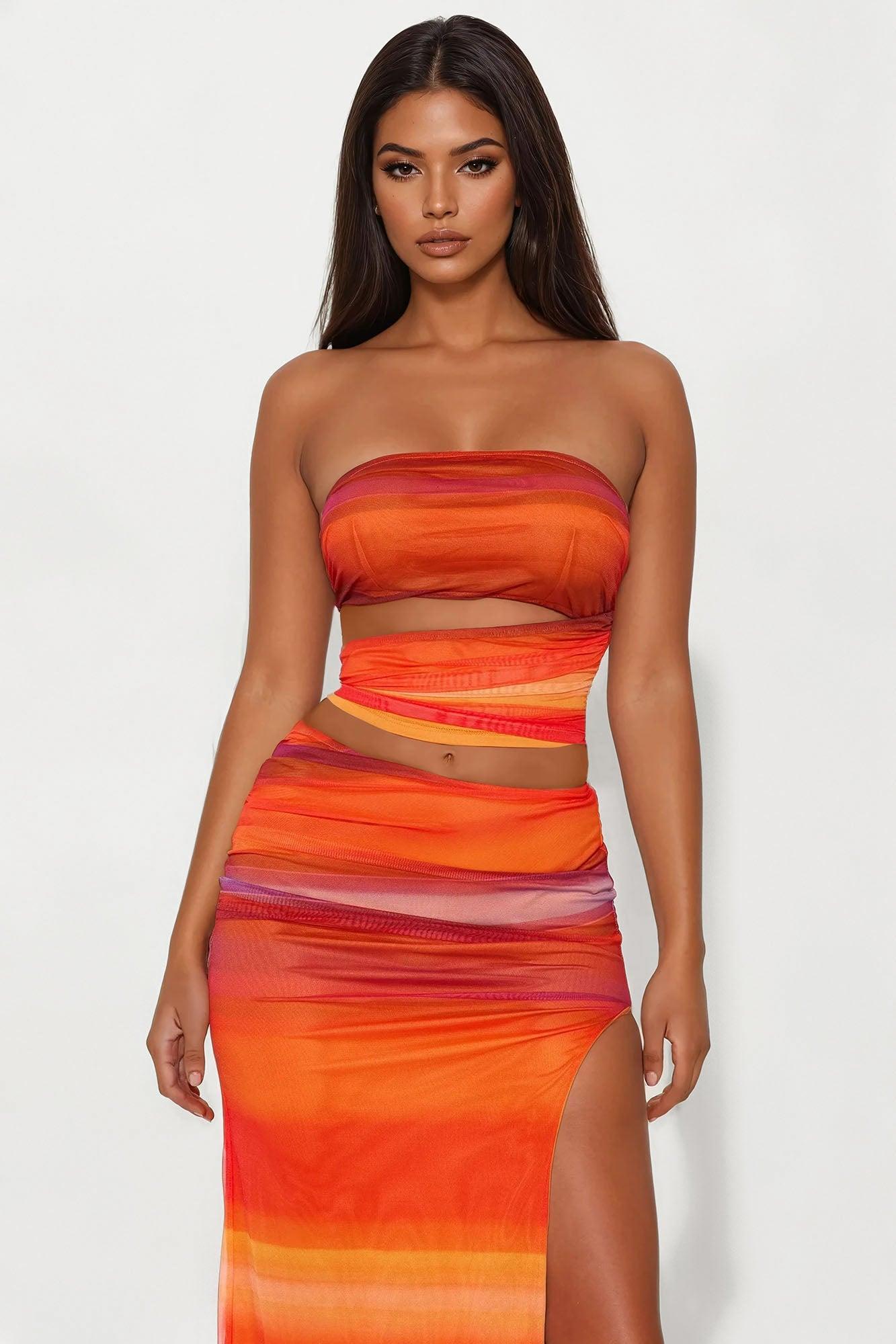 Horizon Heat Mesh Skirt Set - Orange/combo Product Image