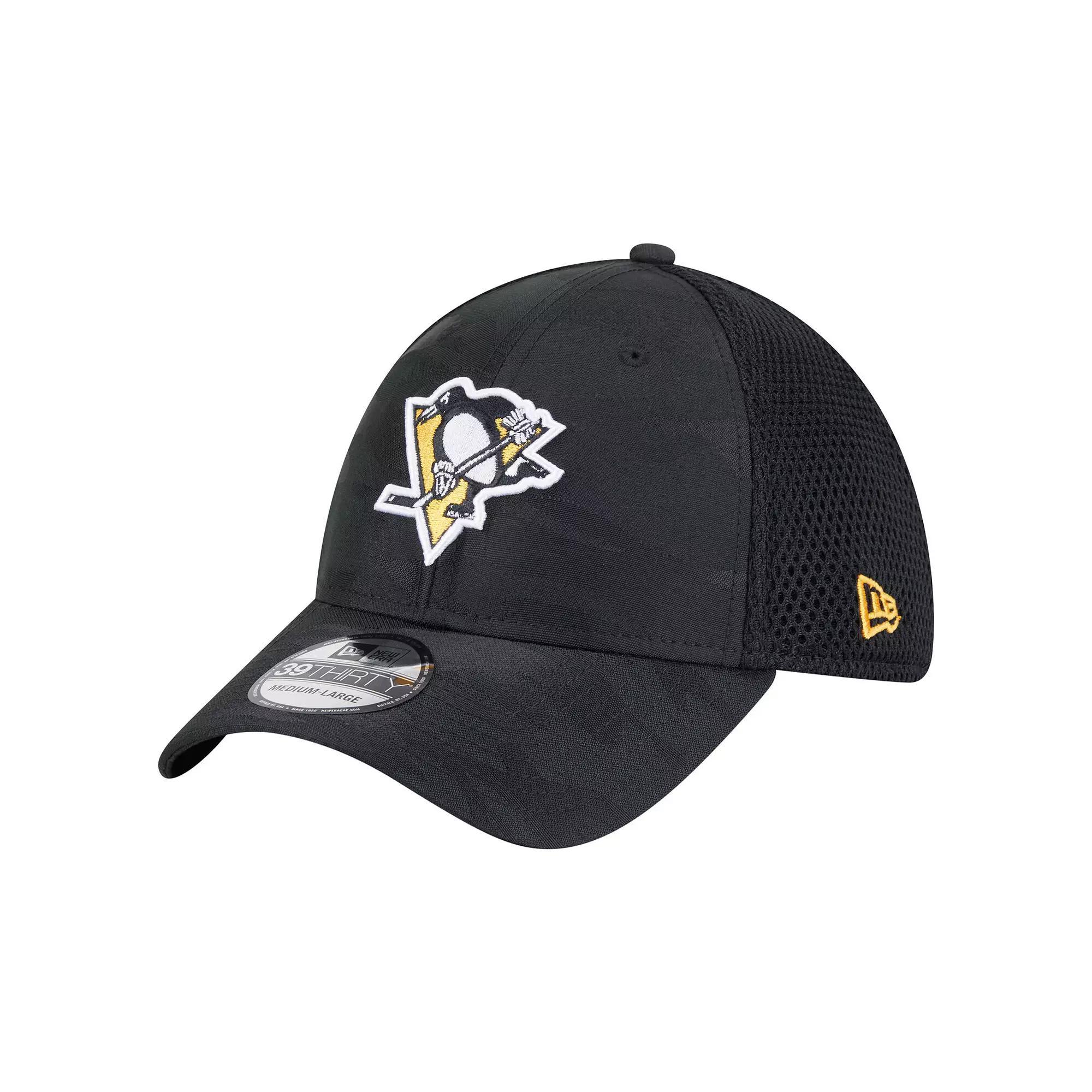 Men's New Era  Black Pittsburgh Penguins Active Subtle Camo 39THIRTY Flex Hat, Size: Small/Medium Product Image