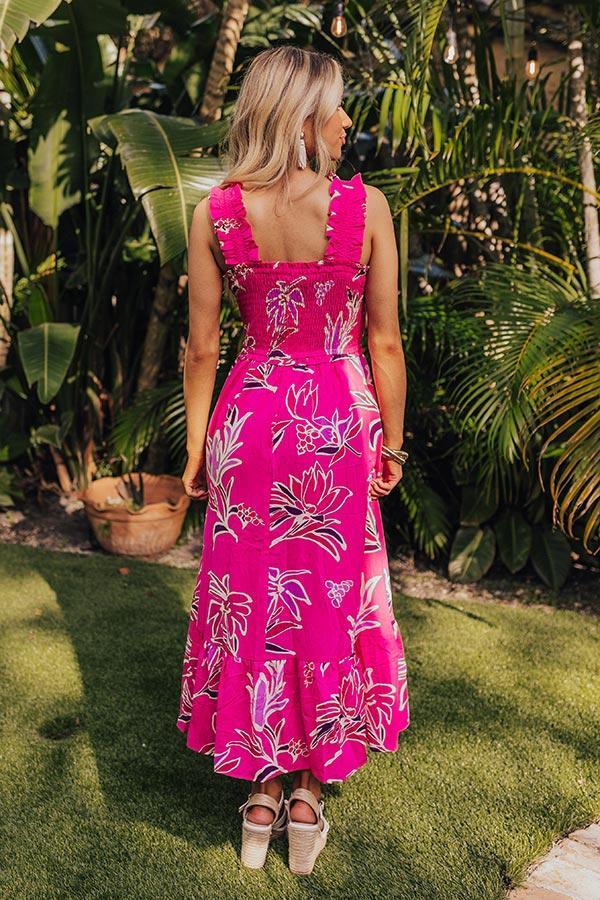 Happy Blooms Smocked Midi in Hot Pink Product Image