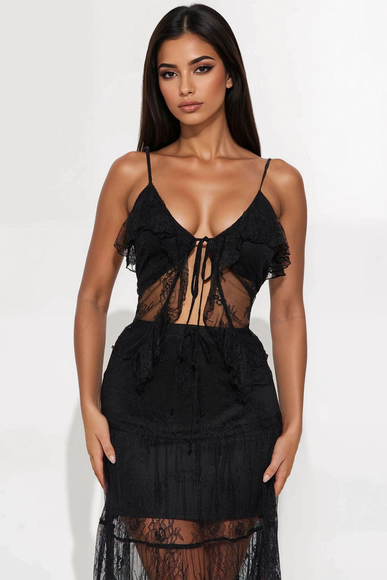 Midnight Envy Lace Maxi Skirt Set - Black Product Image
