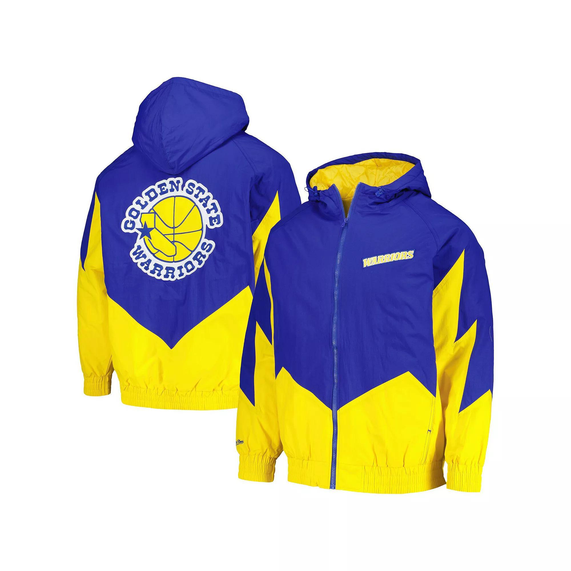 Men's Mitchell & Ness Royal Golden State Warriors Hardwood Classics Retro Quilted Raglan Full-Zip Hoodie, Size: 2XL, Blue Product Image