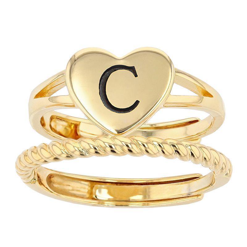City Luxe Heart Initial & Textured Band Ring Set, Women's, Gold Tone A Product Image