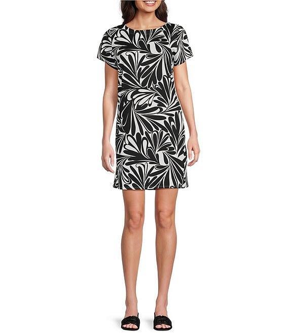 Jude Connally Ella Decorative Fan Print Jude Cloth Stretch Knit Crew Neck Short Sleeve Shift Dress Product Image