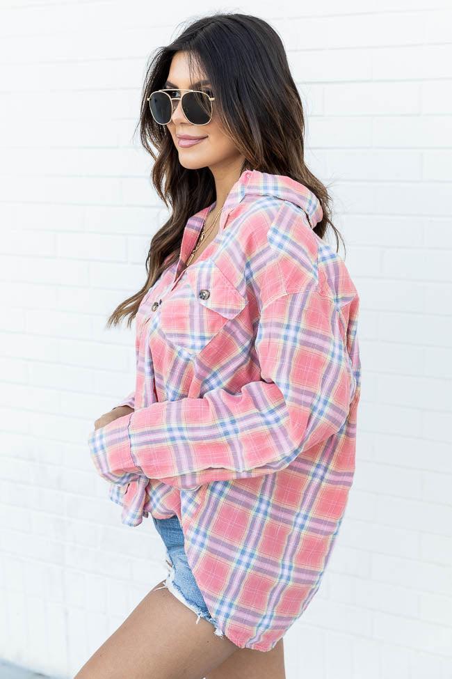 Flattering Style Red Multi Plaid Button Up Blouse FINAL SALE Product Image