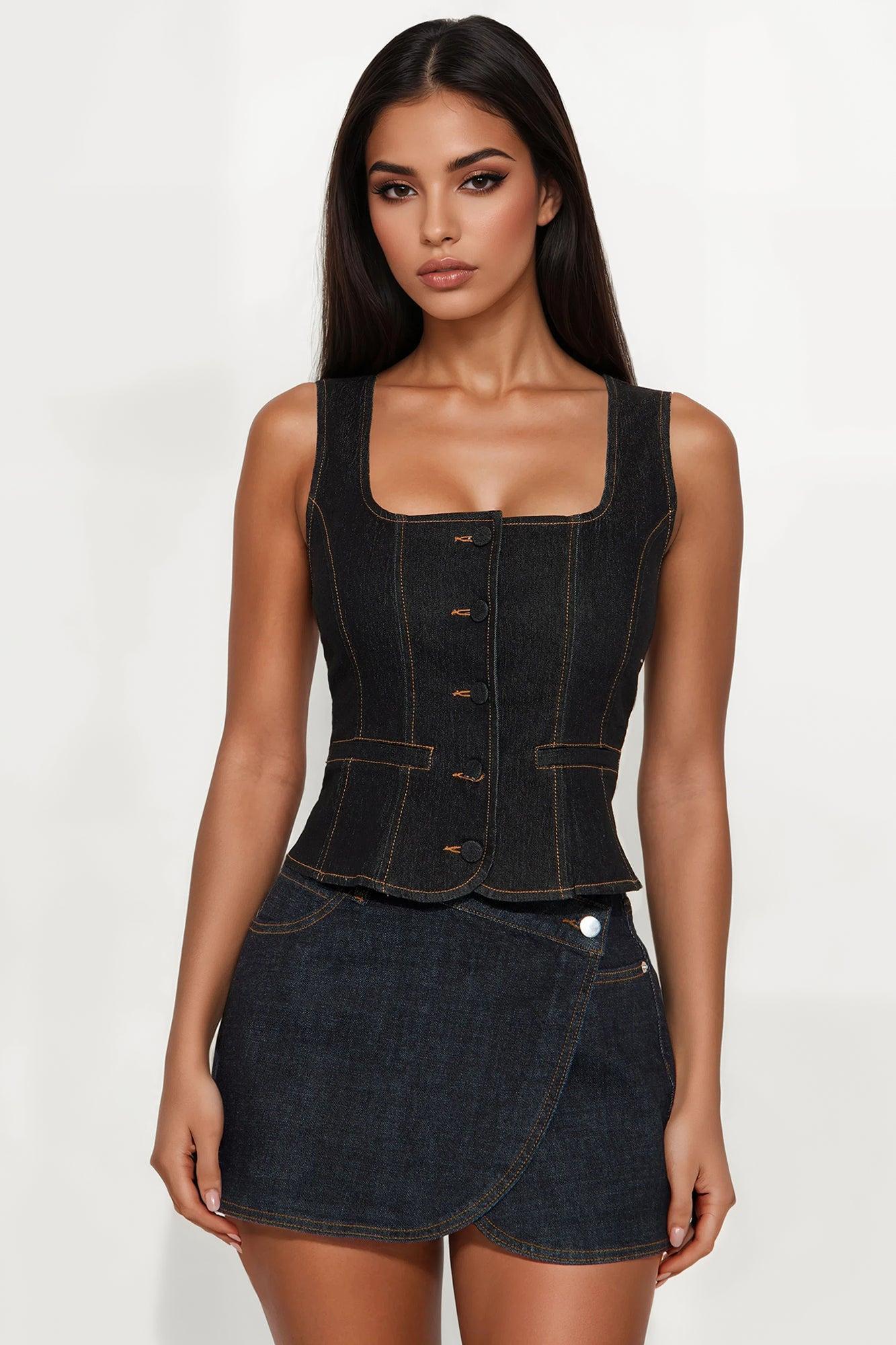 Denim Love Affair Vest - Dark Wash Product Image