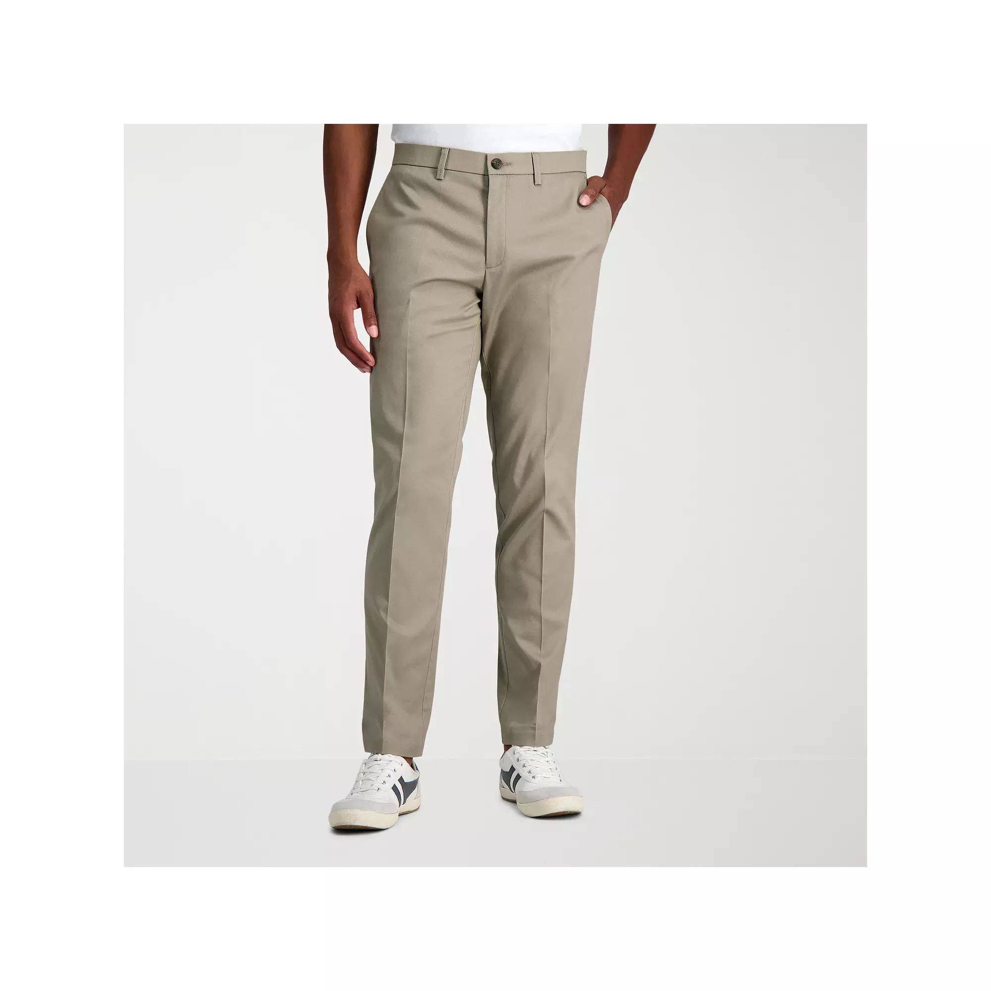 Men's Haggar® Wrinkle Free Performance Khaki Slim Fit Flat Front Pants, Size: 32X29, Medium Green Product Image