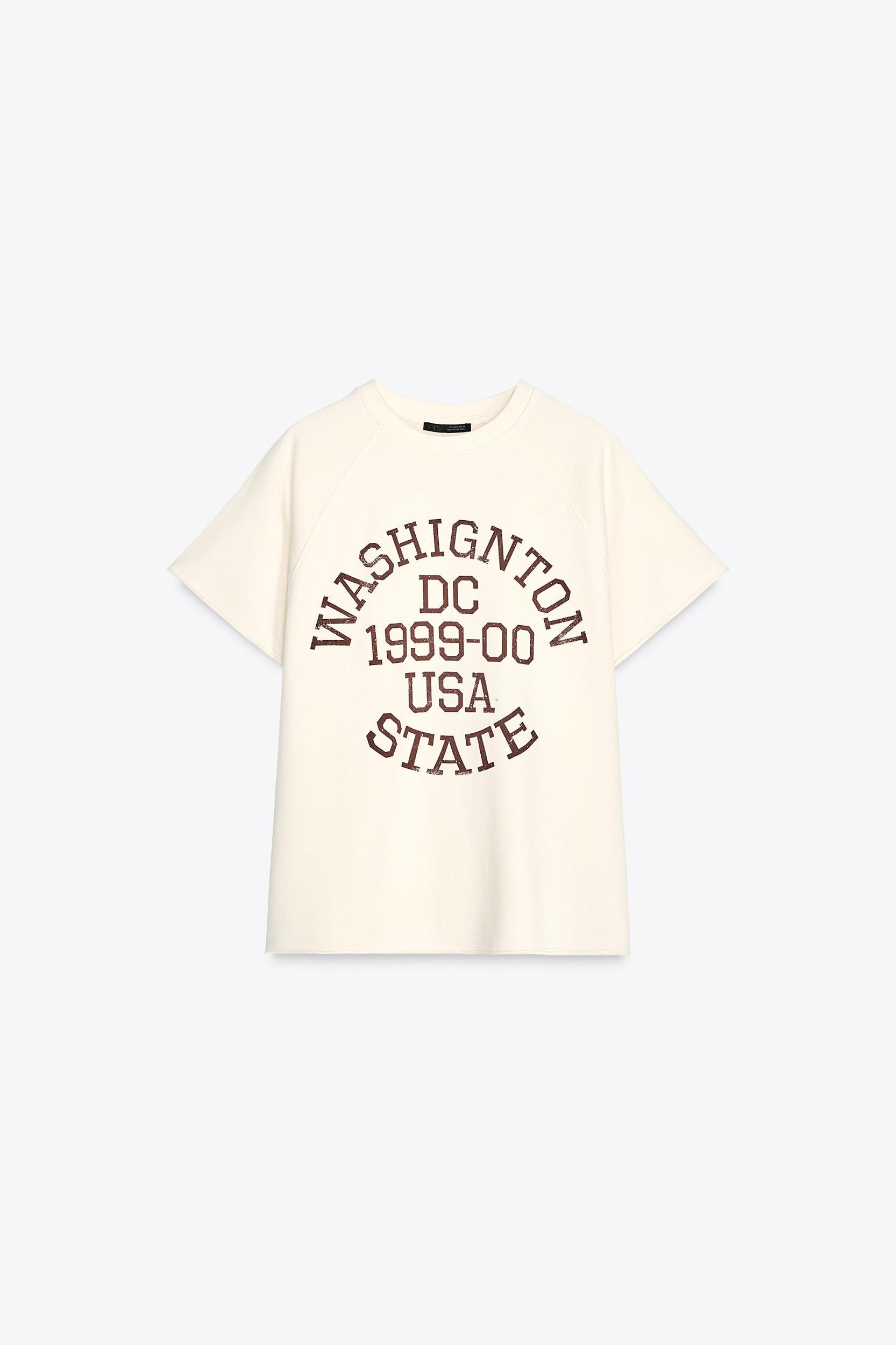 WASHED EFFECT TEXT PLUSH SWEATSHIRT Product Image