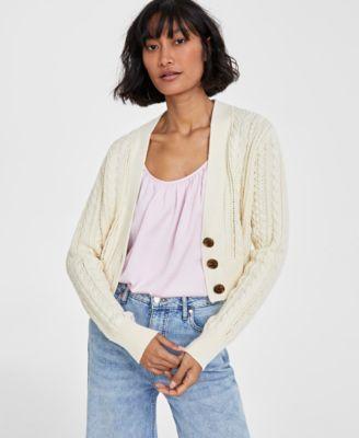 On 34th Womens Cropped V-Neck Cable-Knit Cardigan, Created for Macys Product Image