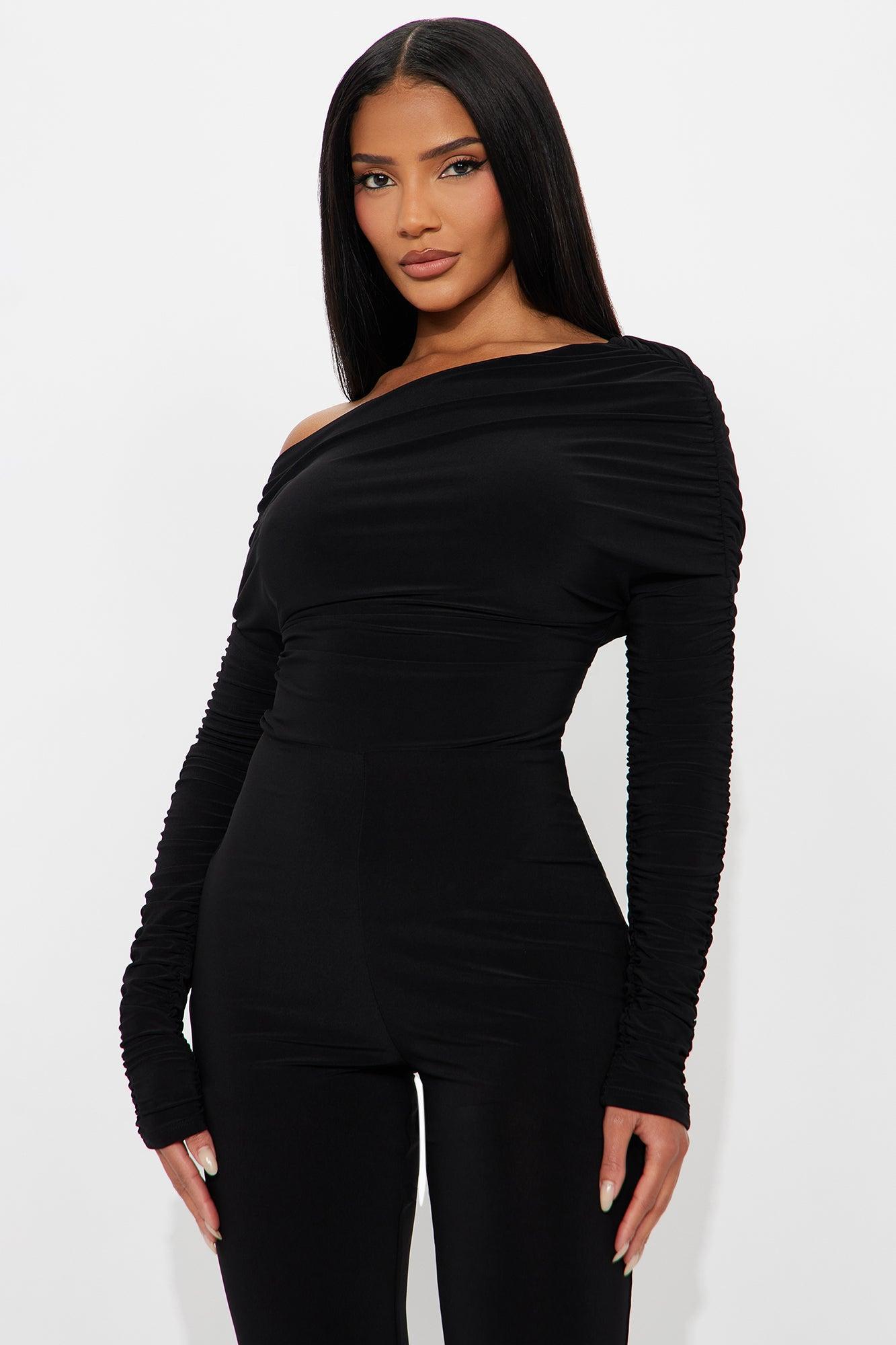 Evangeline Off Shoulder Flare Leg Jumpsuit - Black Product Image