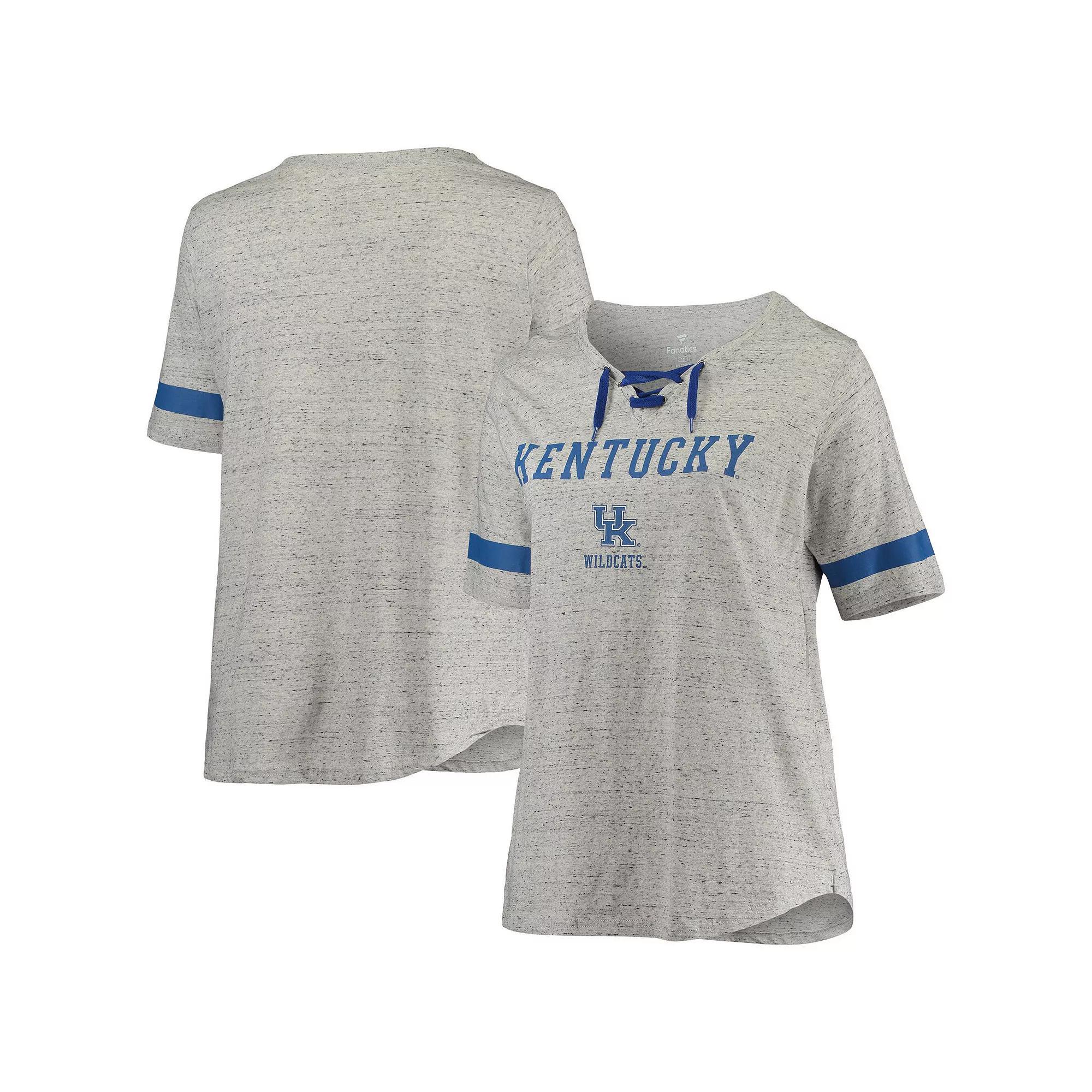 Women's Heathered Gray/Royal Kentucky Wildcats Plus Size Lace-Up V-Neck T-Shirt, Size: 4XL, Grey Product Image