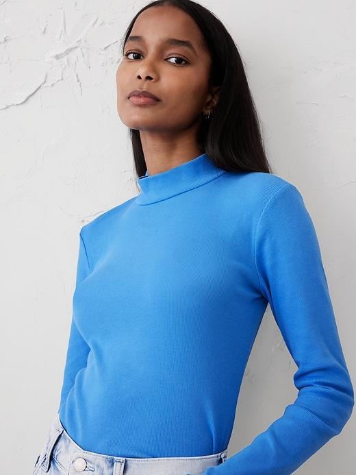 Ribbed Mock-Neck T-Shirt Product Image