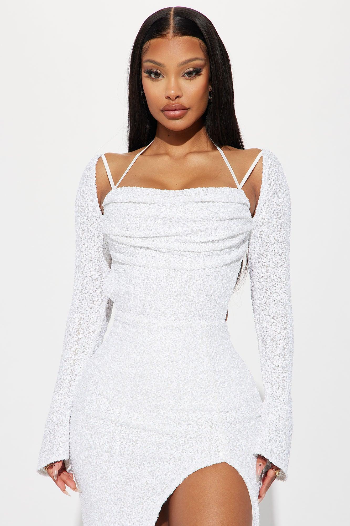 Anabel Sequin Maxi Dress - White Product Image