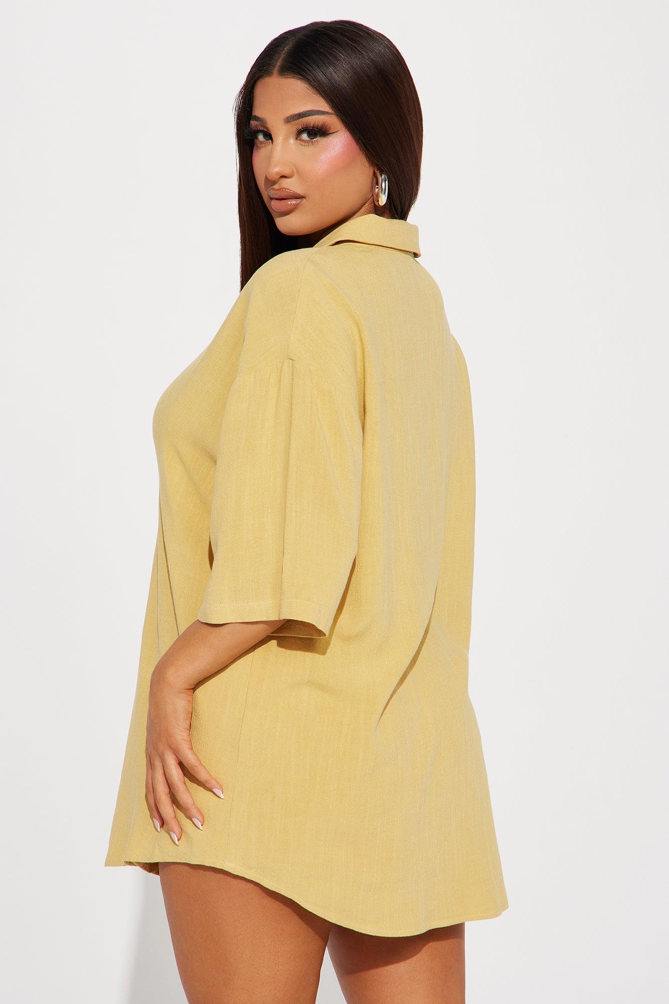 No Secrets Linen Short Set - Yellow Product Image