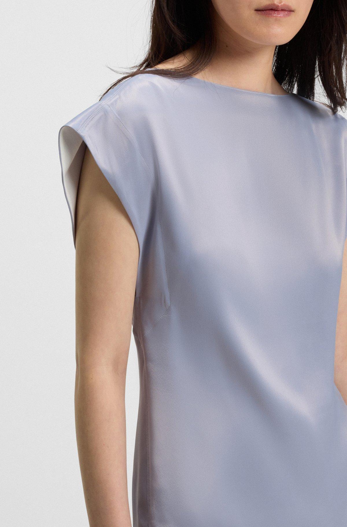 BOSS - Slim-fit satin blouse with draped neckline - Light Grey Product Image