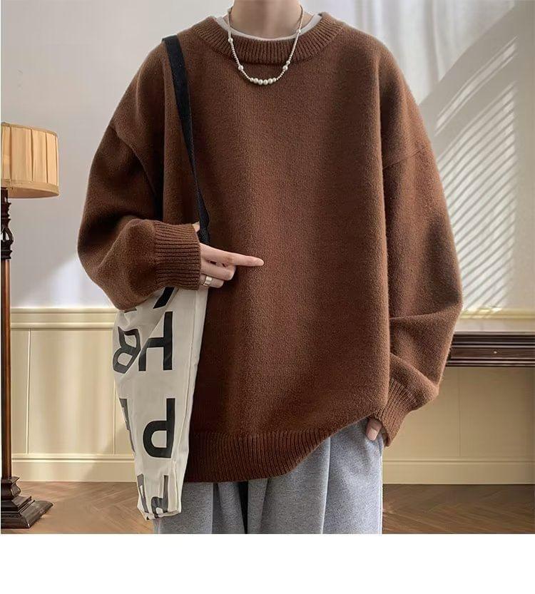 Crew Neck Plain Sweater Product Image
