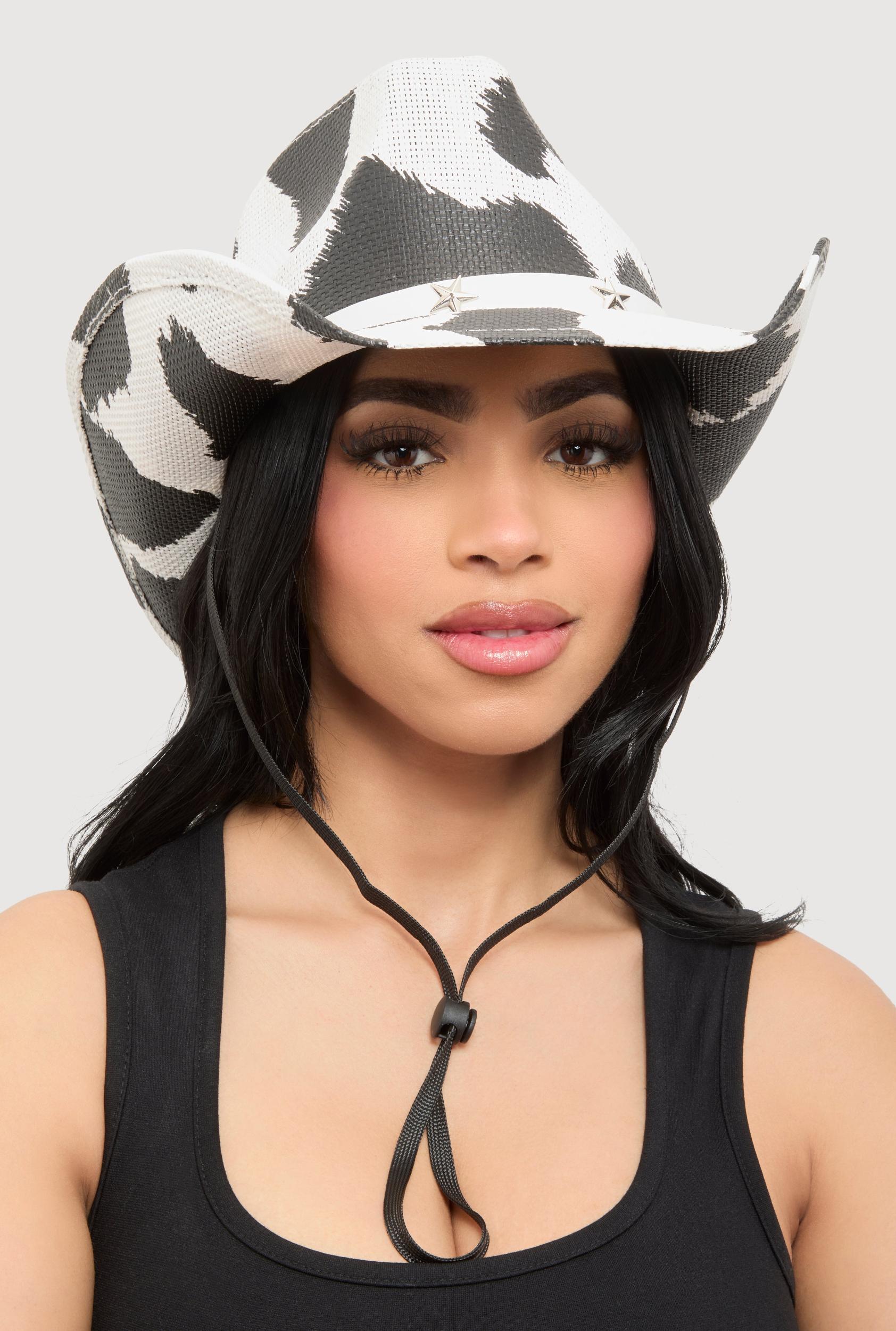 Cow Print Star Studded Cowboy Hat Female Product Image