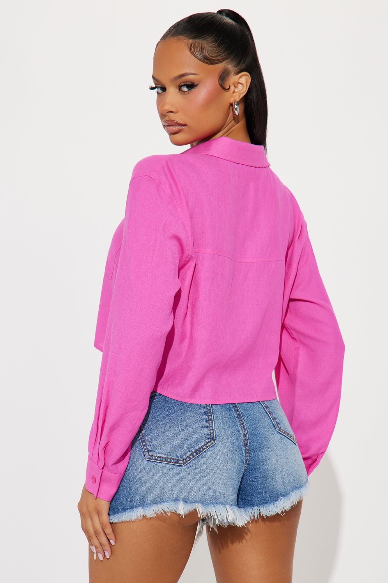 Simply Yours Linen Shirt - Fuchsia Product Image