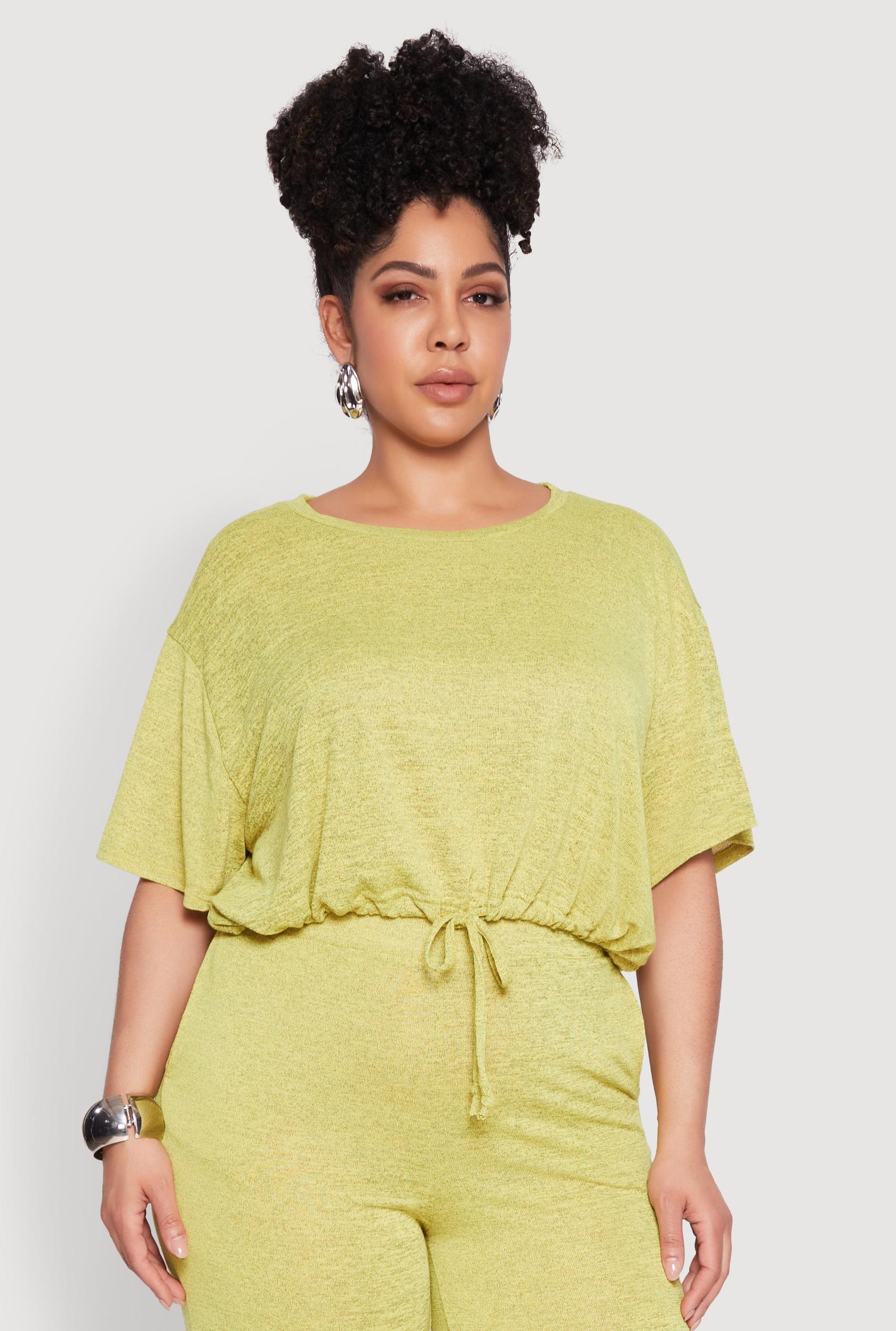 Womens Plus Size Daisy Brushed Knit Drawstring Hem Tee Product Image