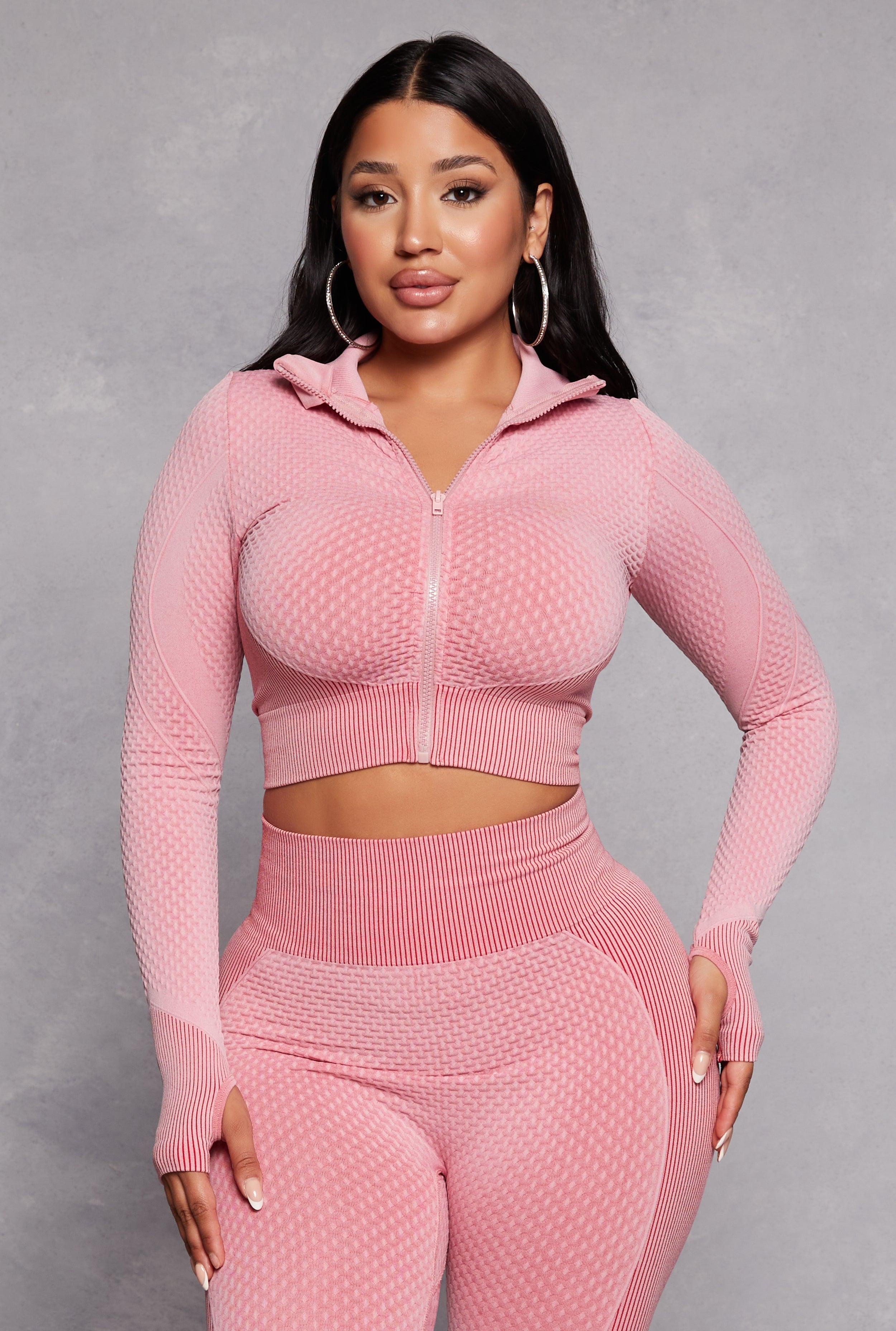 Womens Seamless Textured Knit Zip Front Track Jacket Product Image