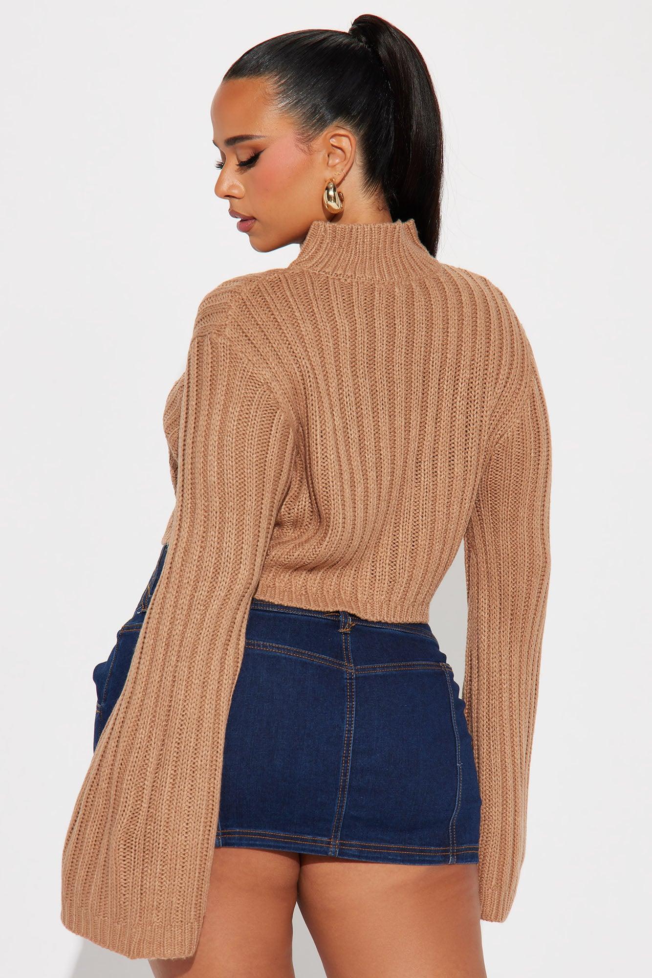 Rebel Heart Cropped Turtleneck Sweater - Taupe Product Image