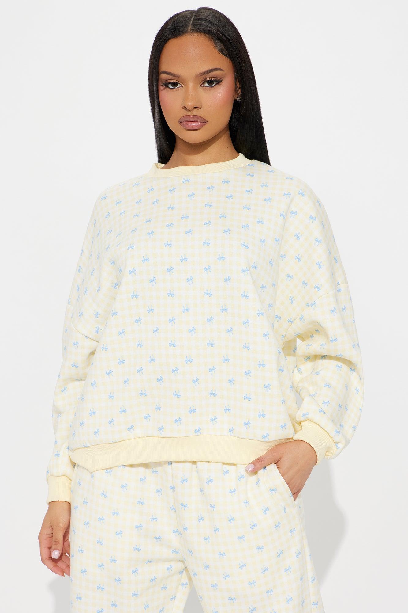 Gingham Girlie Sweatsuit Set - Yellow Product Image