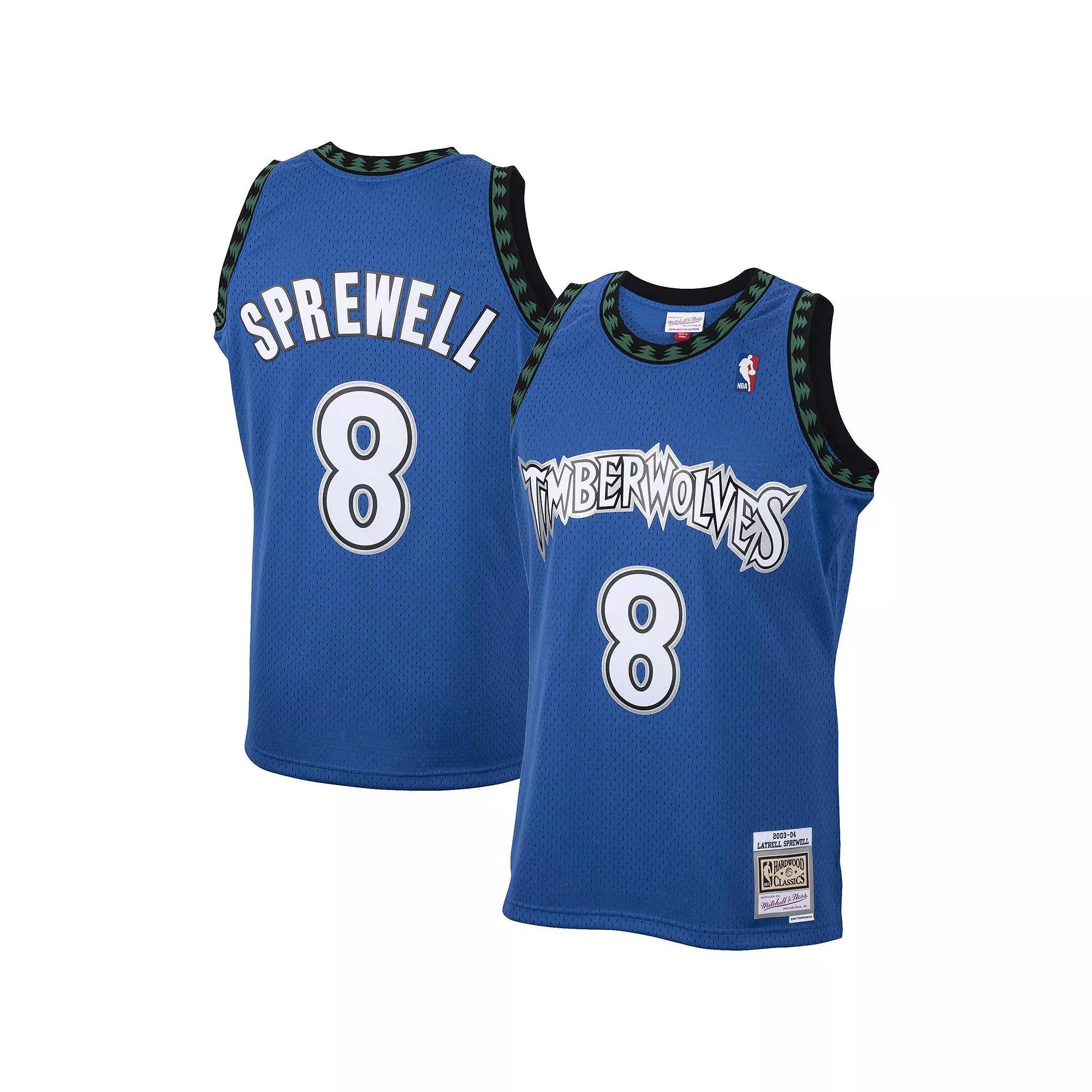 Men's Mitchell & Ness Latrell Sprewell Blue Minnesota Timberwolves 2001/02 Hardwood Classics Swingman Jersey, Size: Large Product Image
