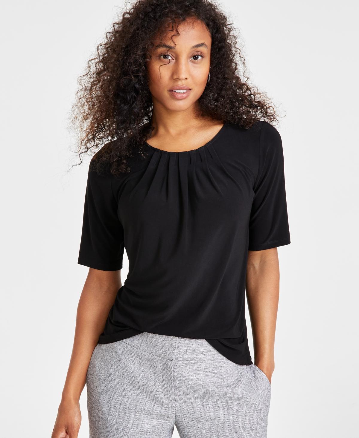Kasper Womens Crewneck Elbow-Length-Sleeve Blouse Product Image