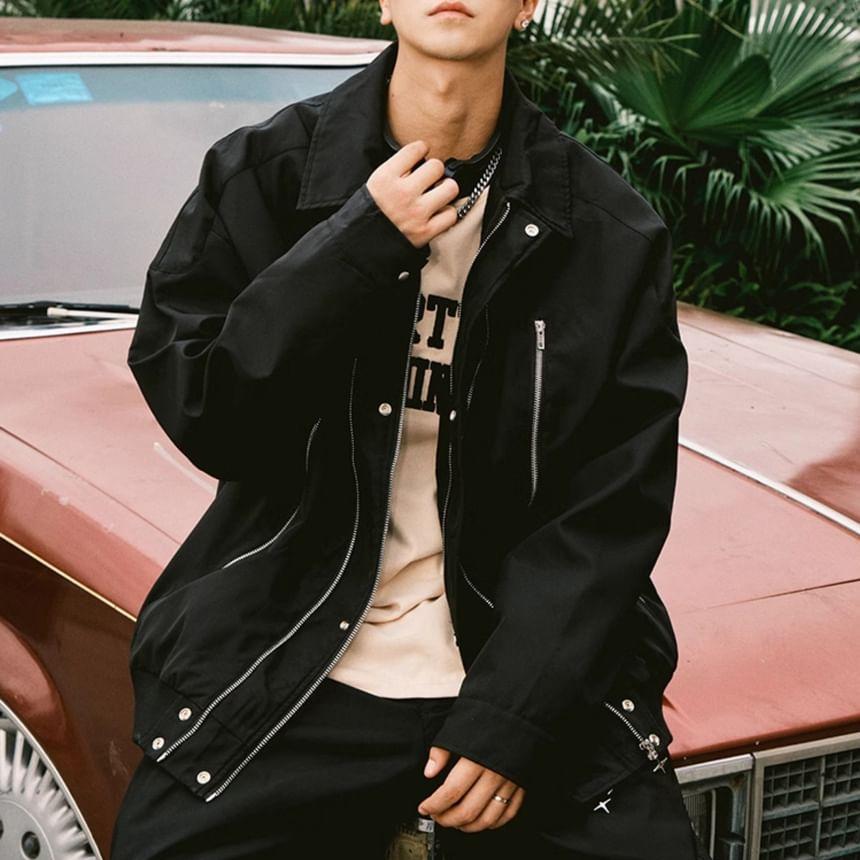Collar Plain Zip Jacket Product Image
