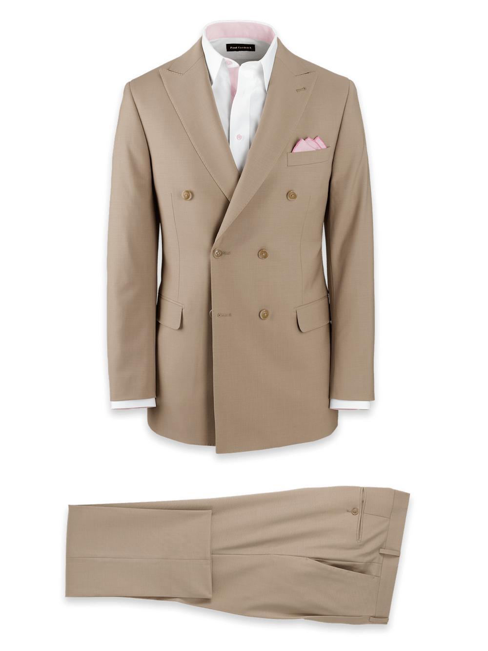 Wool Sstretch Bengaline Peak Lapel Suit - Light Tan Product Image