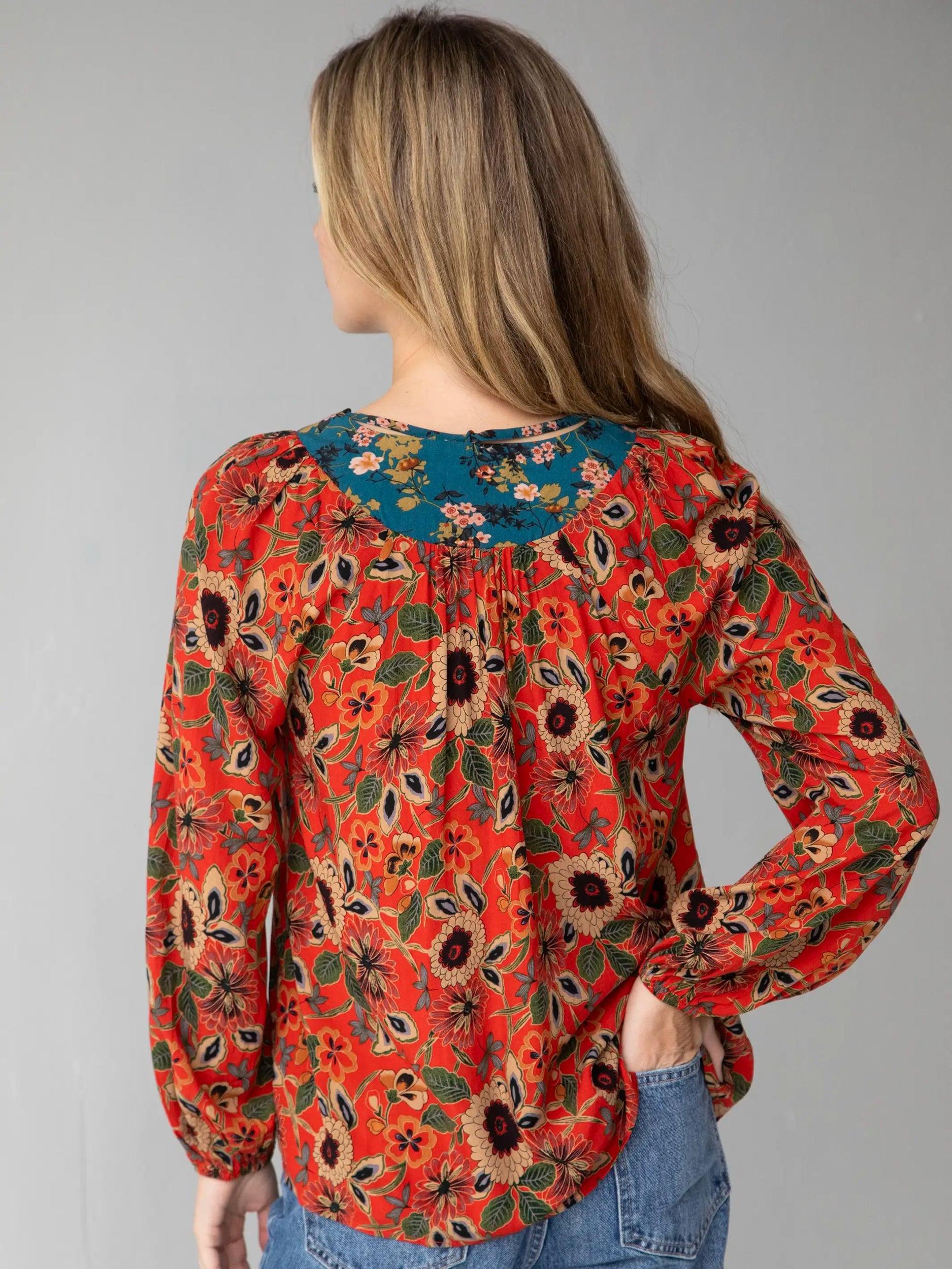 Rowan Top - Teal Orange Mixed Floral Product Image