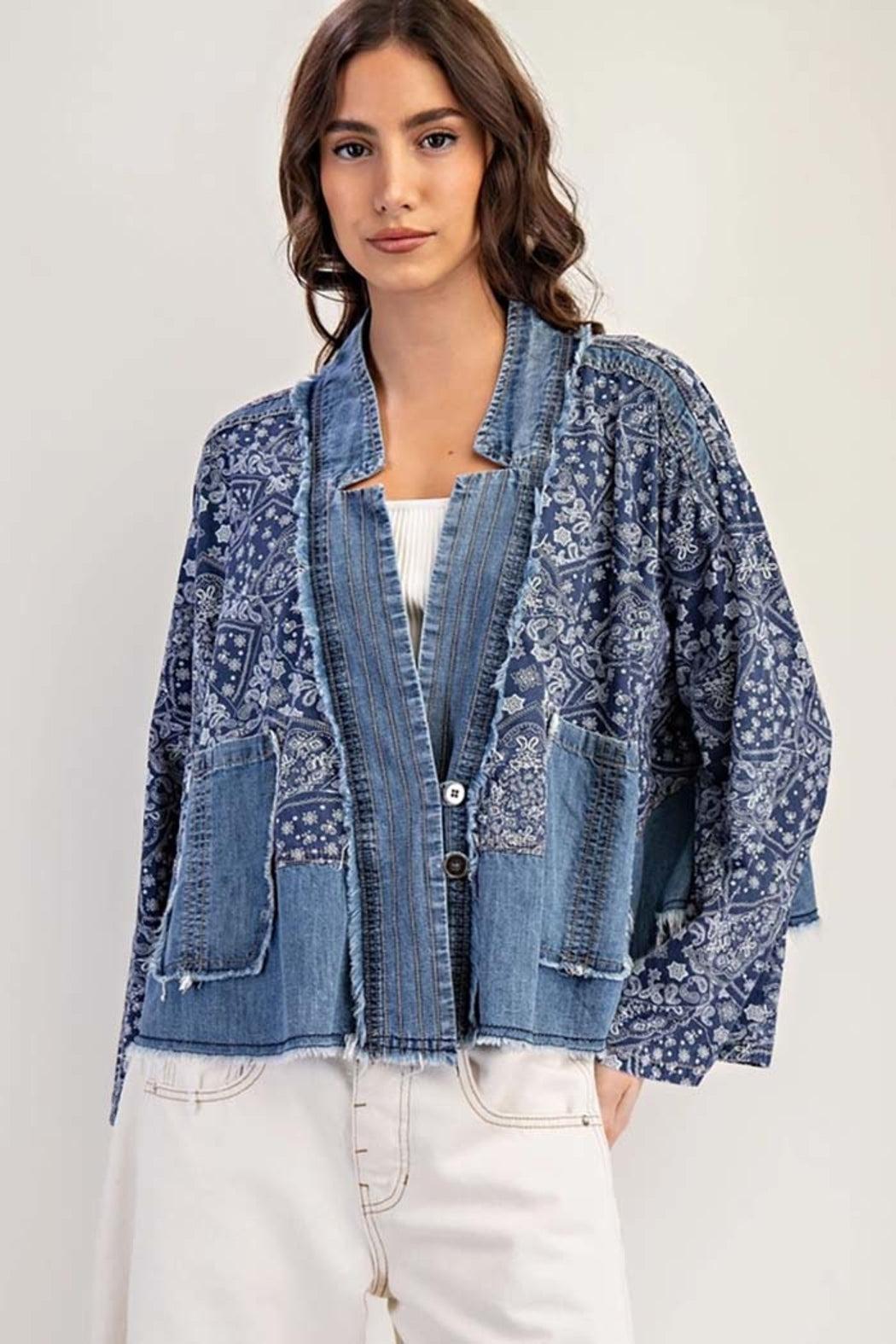 Paisley Mix Denim Boho Western Jacket Product Image