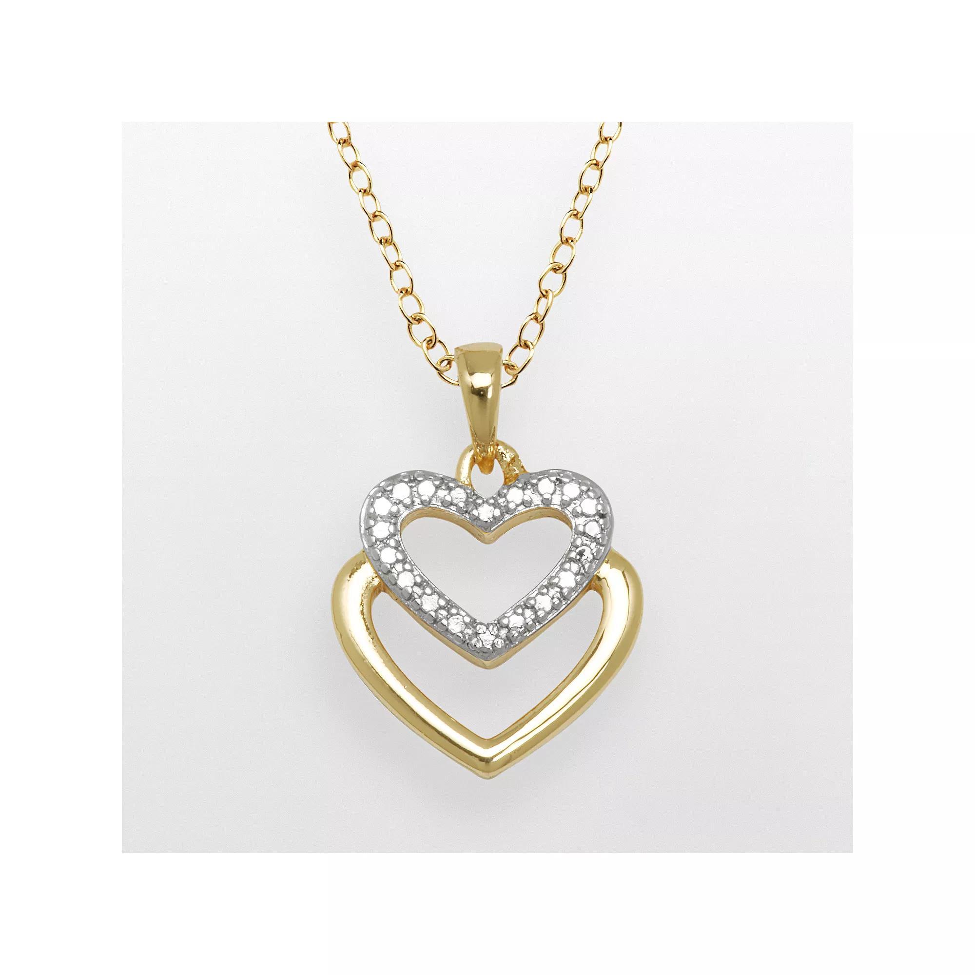18k Gold Over Brass and Silver-Plated Diamond Accent Heart Pendant, Women's, Multicolor Product Image