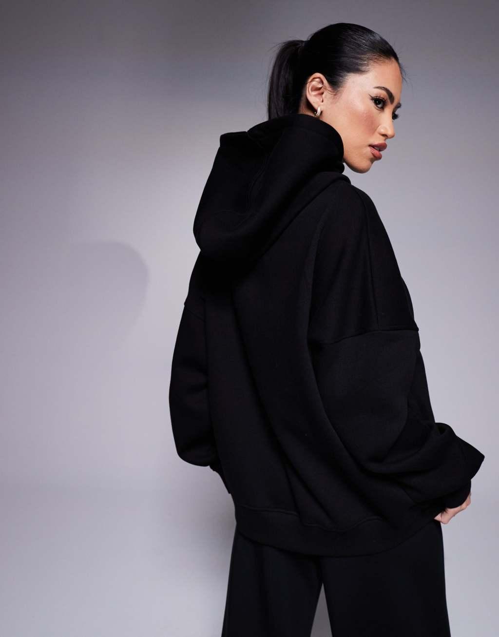 Kaiia sport embroidered logo oversized hoodie in black and white Product Image