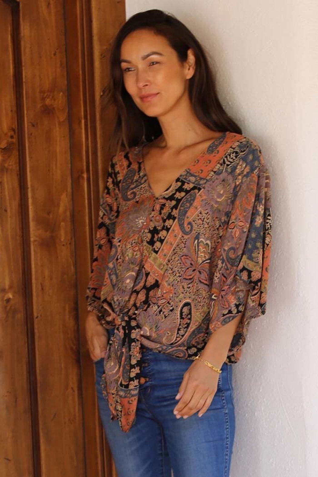 Kimono Sleeve Tie Waist Blouse Product Image