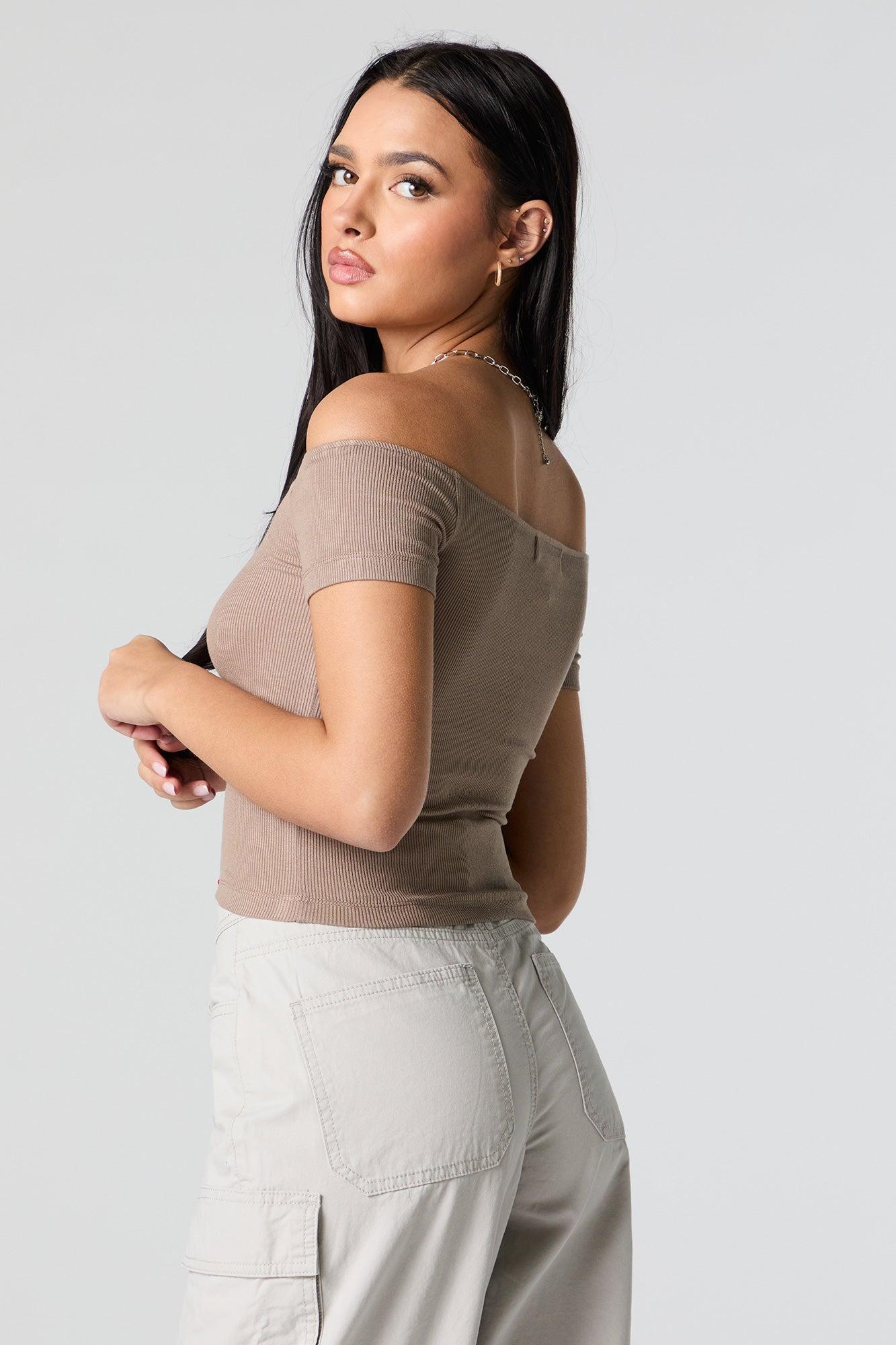 Ribbed Off Shoulder Crop Top Female Product Image